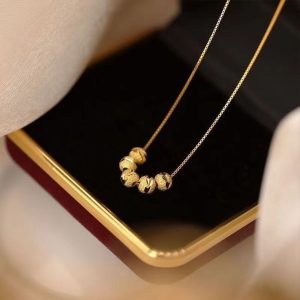 18K Gold Polished - Five Ball Necklace With Box
