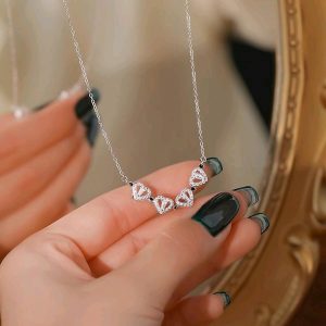 2 In 1 Heart Necklace - Silver Colour With Box